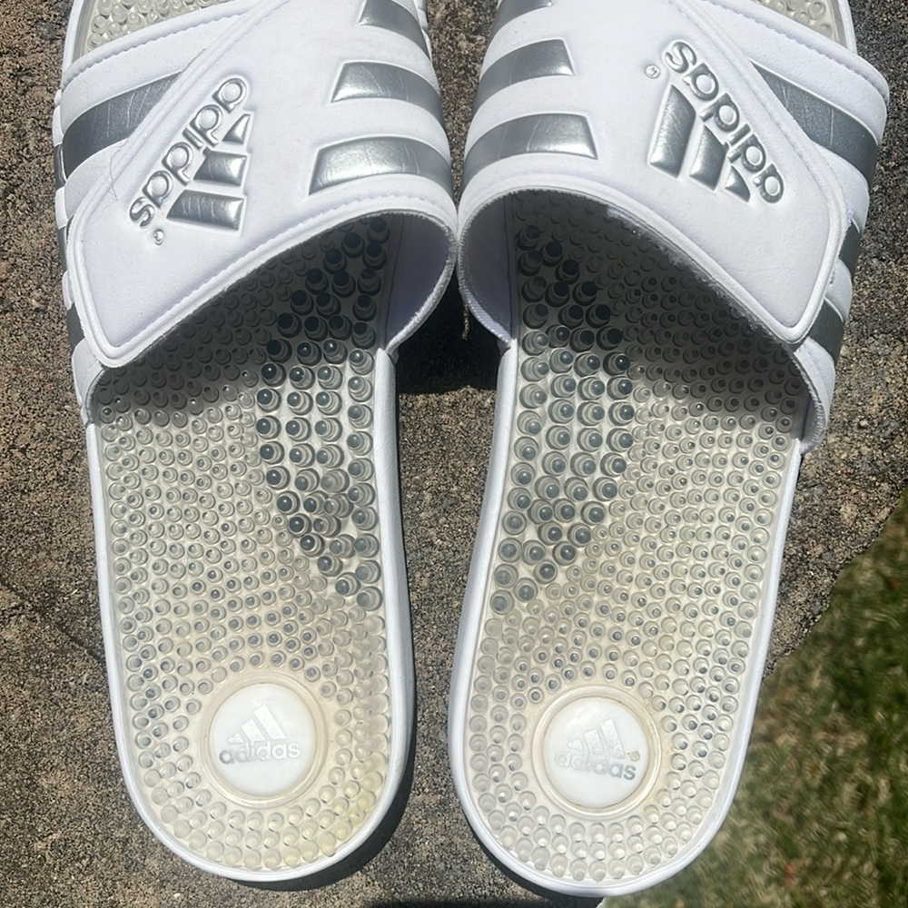 Adidas white swim flip flops size 10W